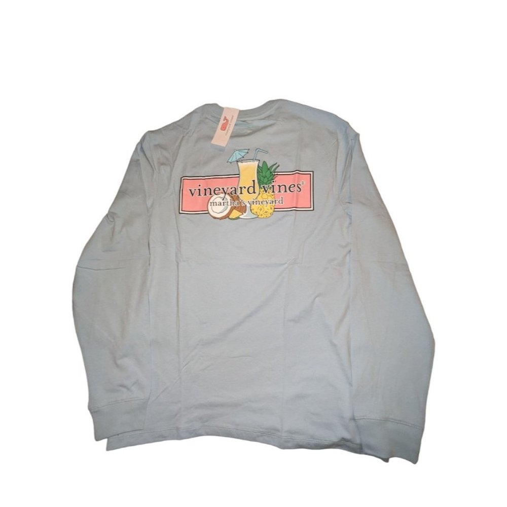 Vineyard Vines Men's Small Blue Long Sleeve Pina Colada Pocket Whale Shirt New